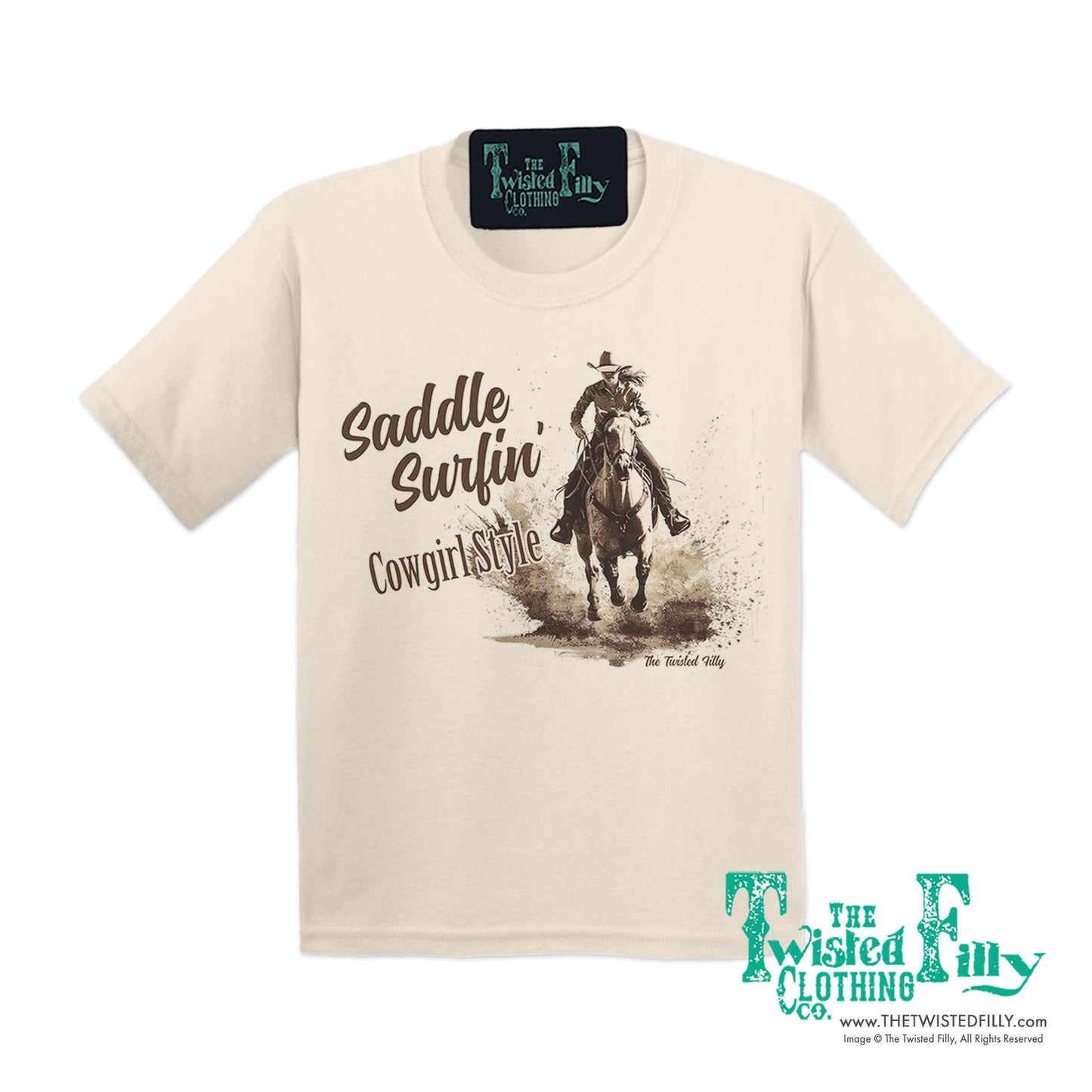 Saddle Surfin' Cowgirl Style - S/S Girls Youth Tee - Assorted Colors