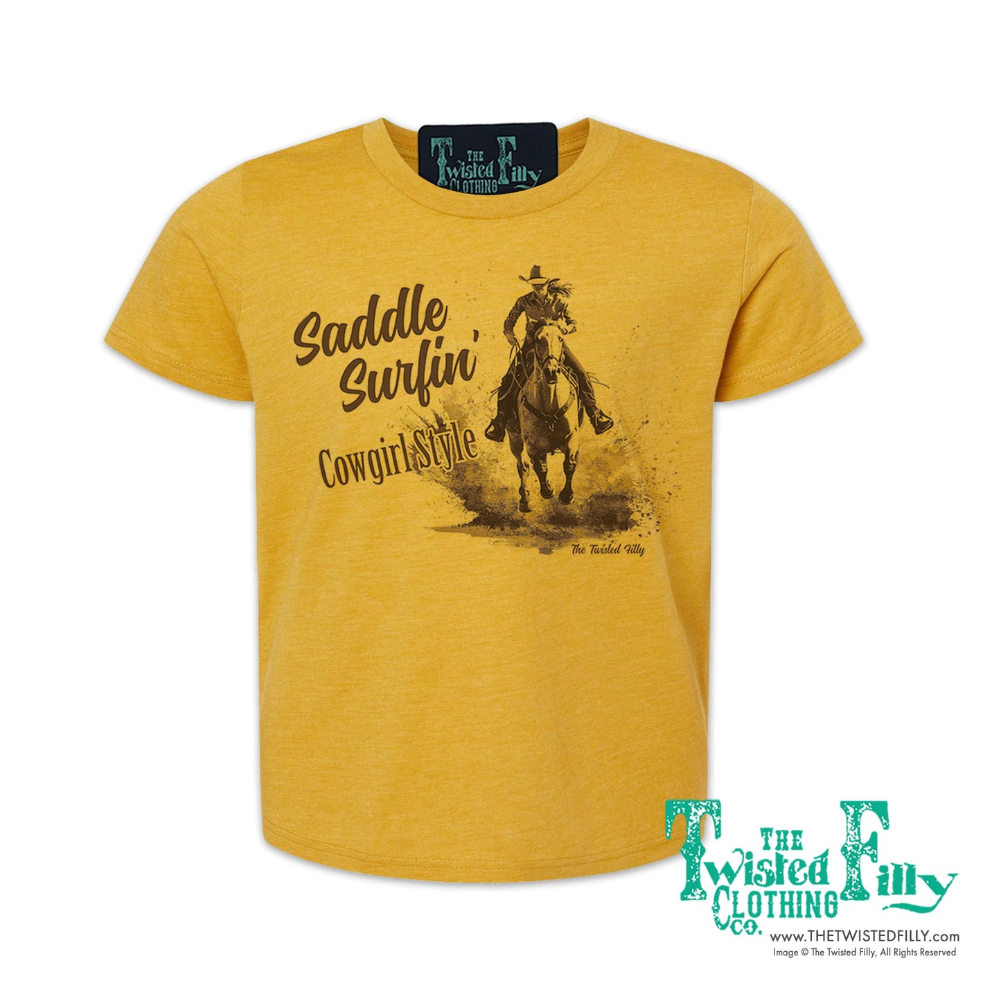 Saddle Surfin' Cowgirl Style - S/S Girls Youth Tee - Assorted Colors