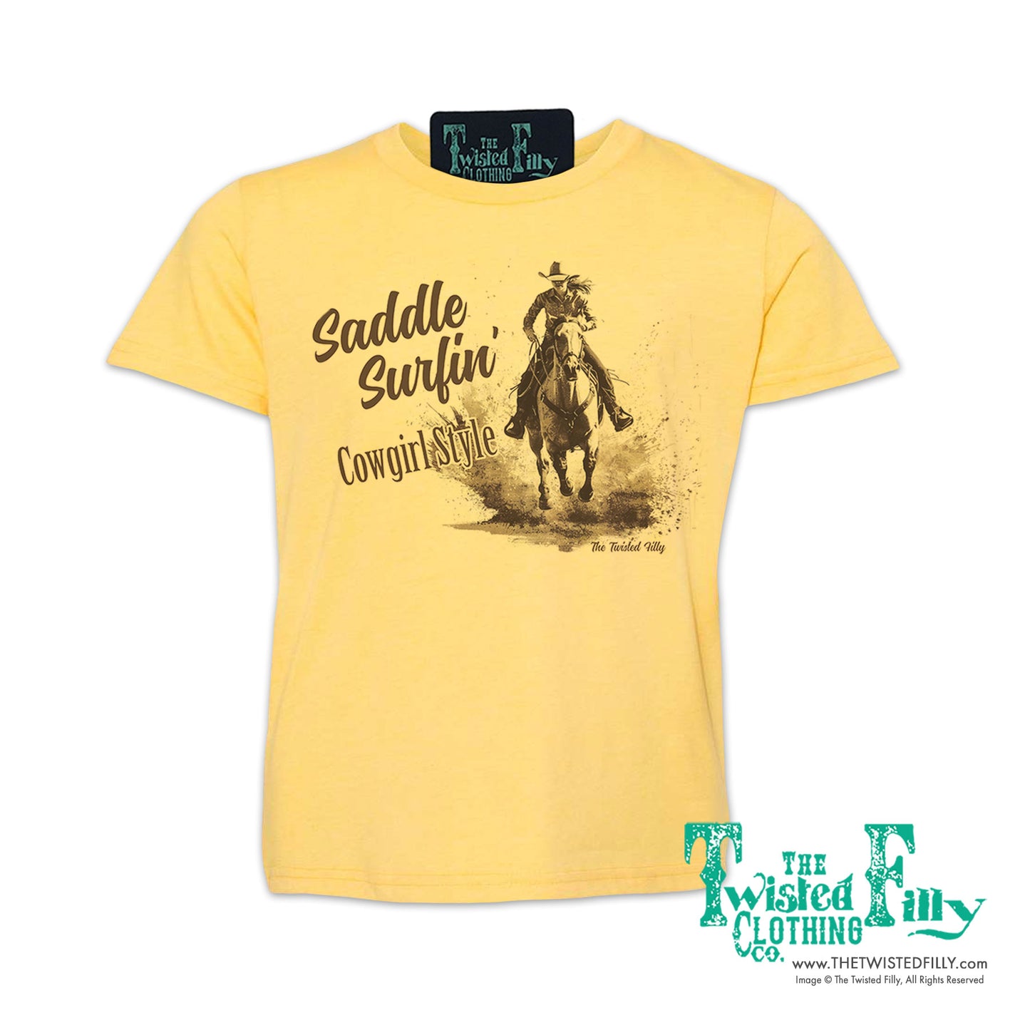 Saddle Surfin' Cowgirl Style - S/S Girls Youth Tee - Assorted Colors