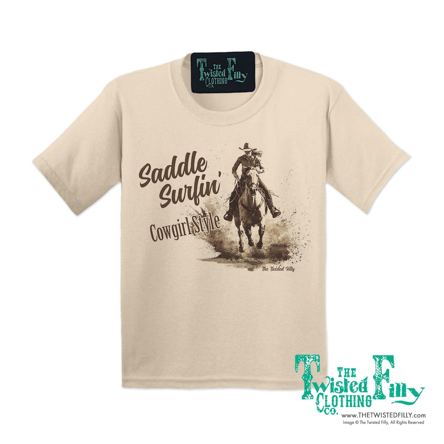 Saddle Surfin' Cowgirl Style - S/S Girls Youth Tee - Assorted Colors