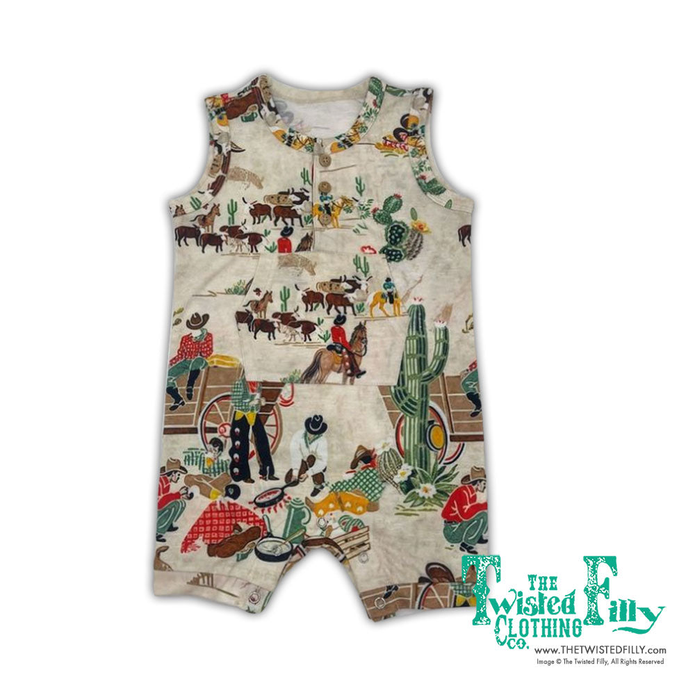 Taupe Cowboy - Infant Sleeveless Short Romper