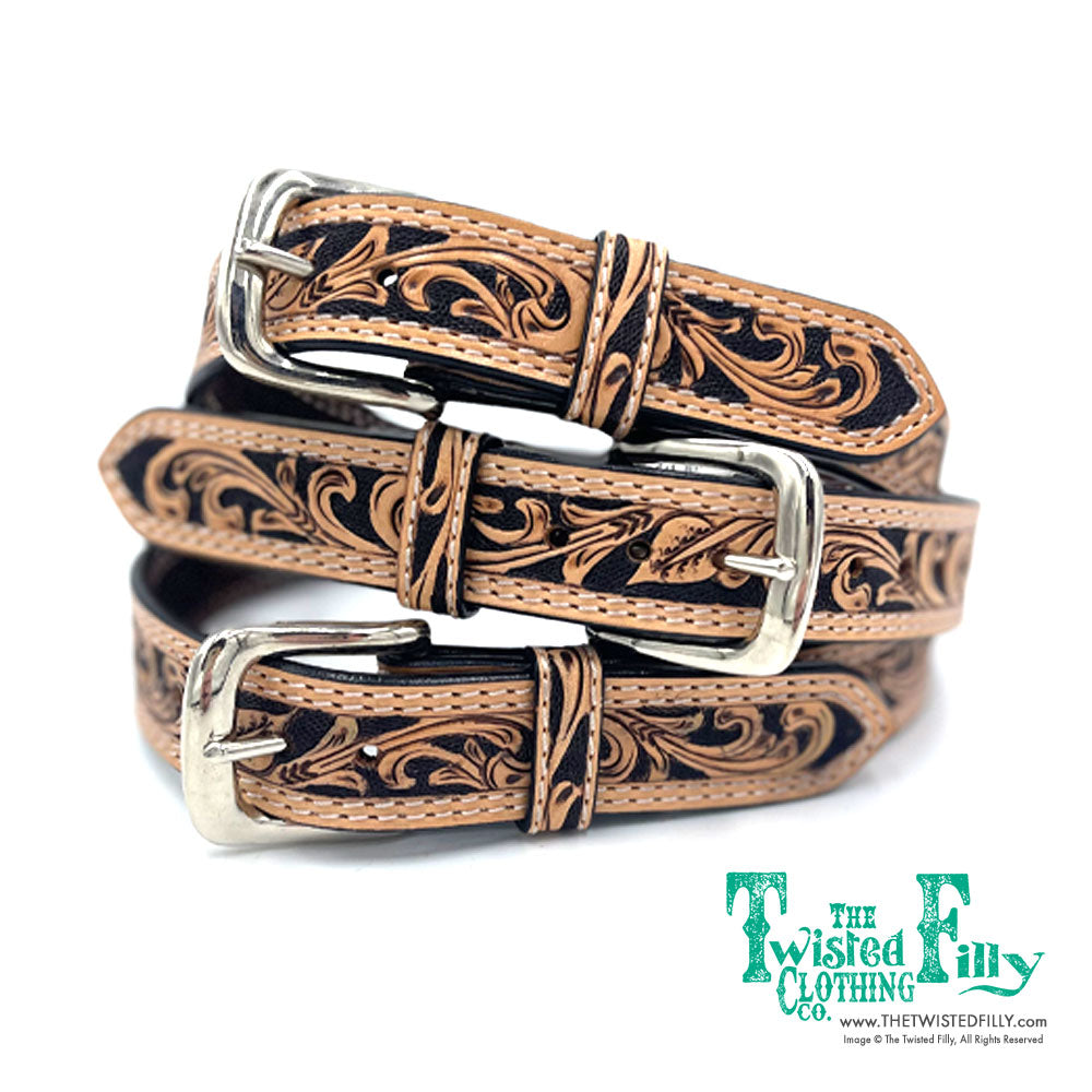 Western Hand Tooled Genuine Leather Toddler Kid's Belt