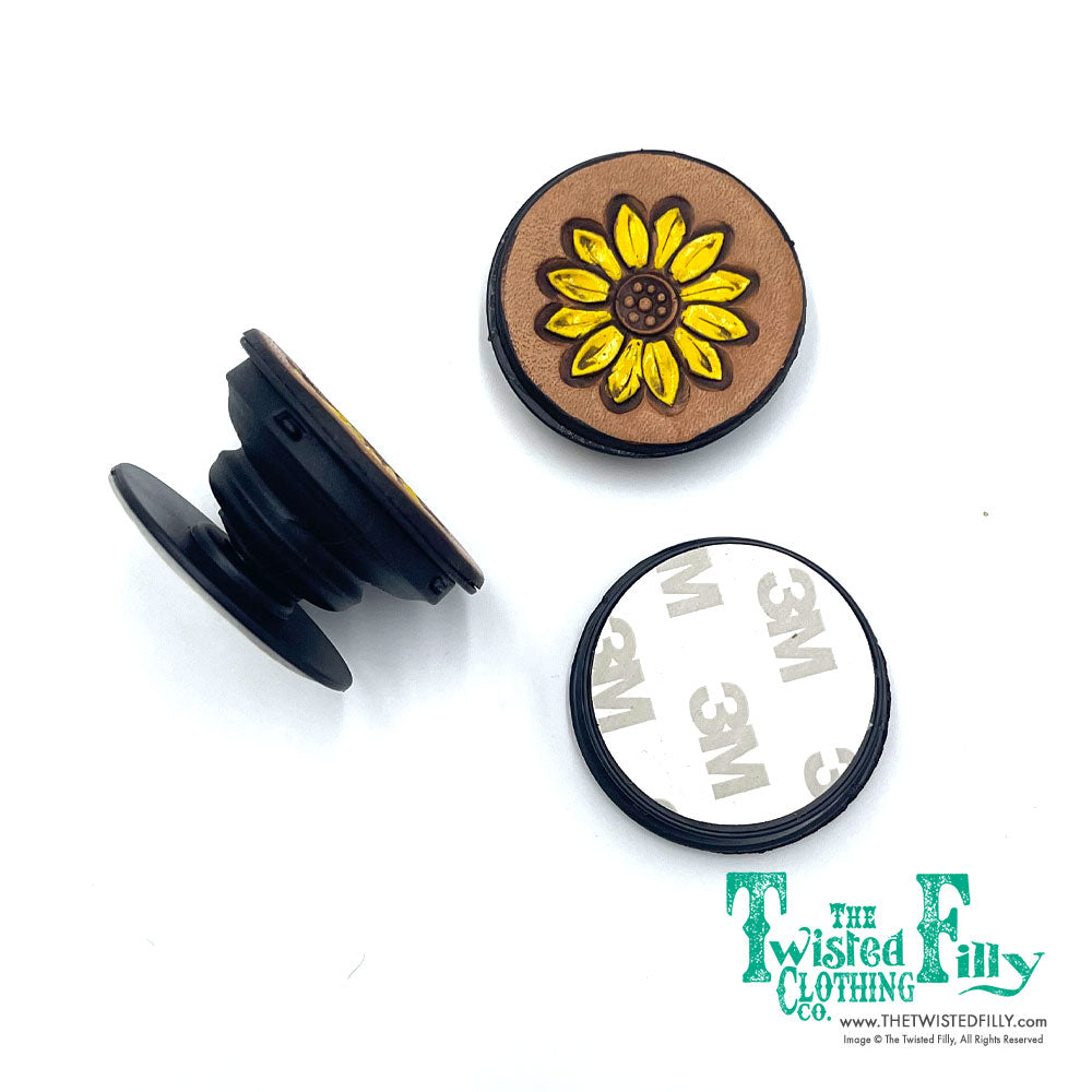 Western Genuine Leather Colorful Sunflower Design Pop Socket