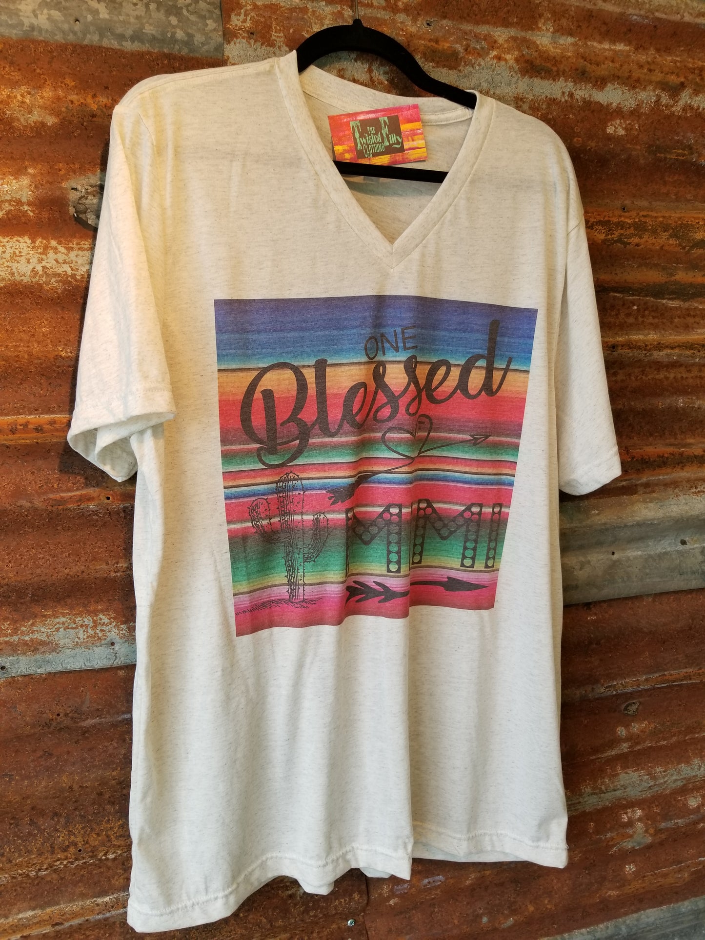 One Blessed Mimi - S/S Adult V-Neck Tee - Oatmeal