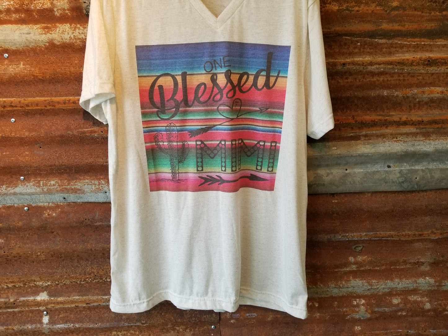 One Blessed Mimi - S/S Adult V-Neck Tee - Oatmeal
