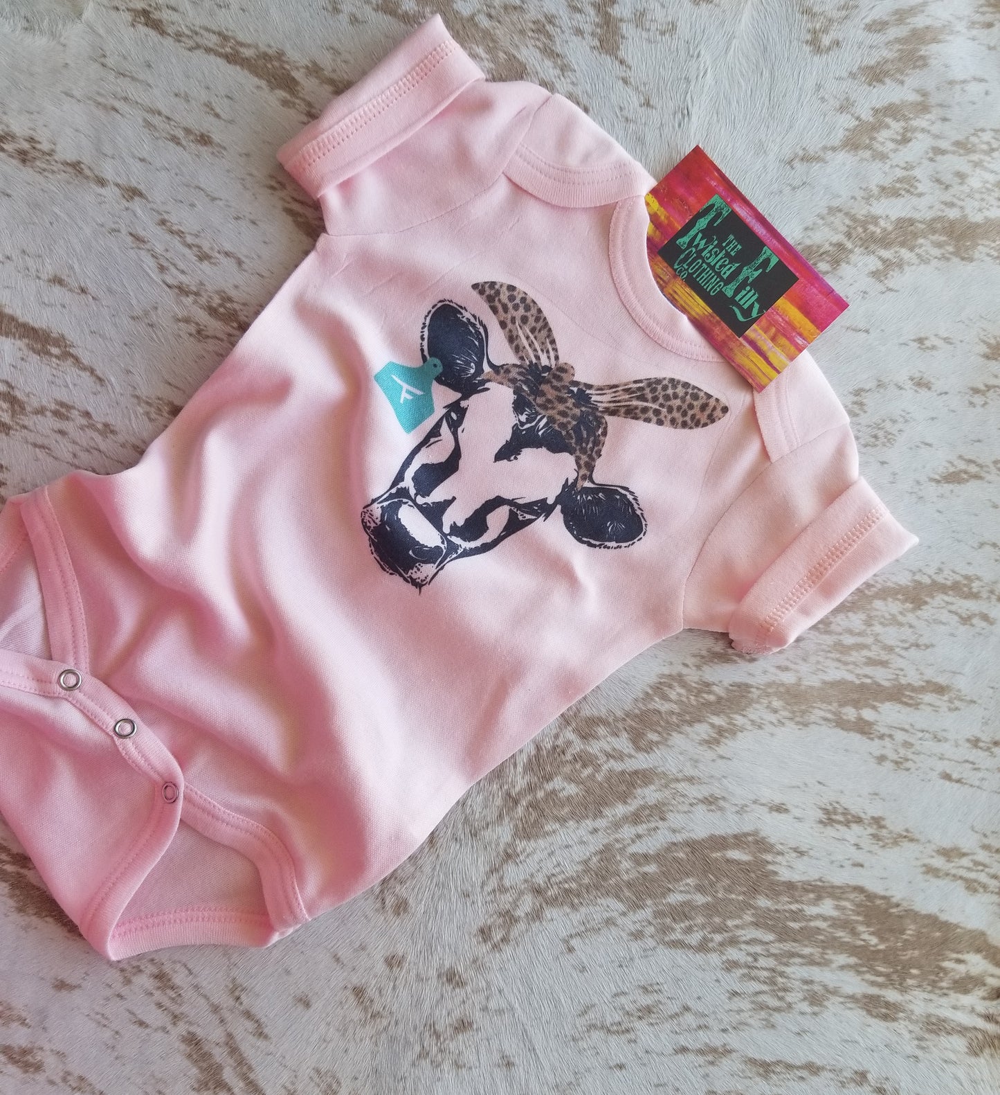 Cheetah Bandana Calf - S/S Infant One Piece - Pink