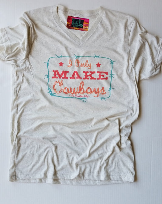 I Only Make Cowboys - S/S Adult V-Neck Tee - Oatmeal