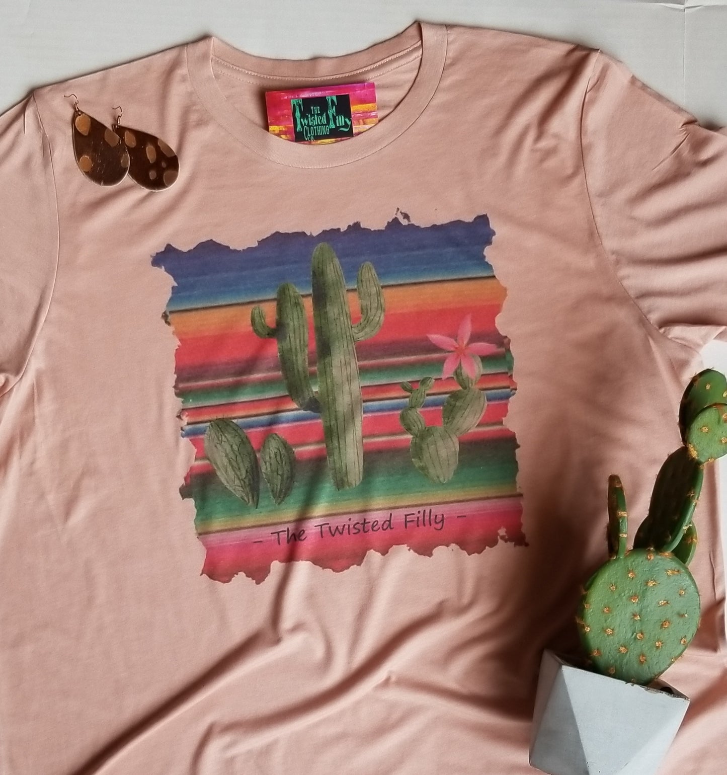 Serape Cactus W/ Flower  - S/S Youth Tee - Dusty Rose