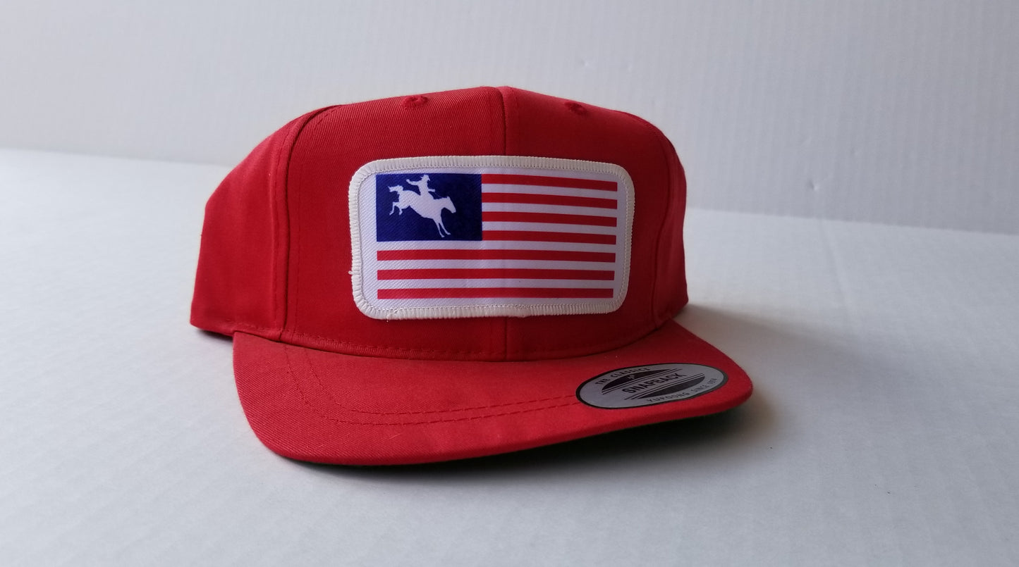 Flag Bronc Rider - Youth/Adult Snapback Hat - Red