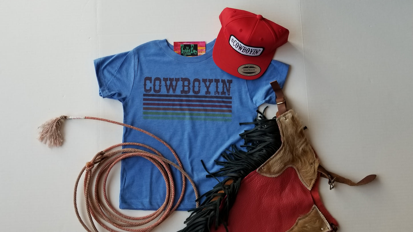 Retro Cowboyin - S/S Youth Tee - Blue