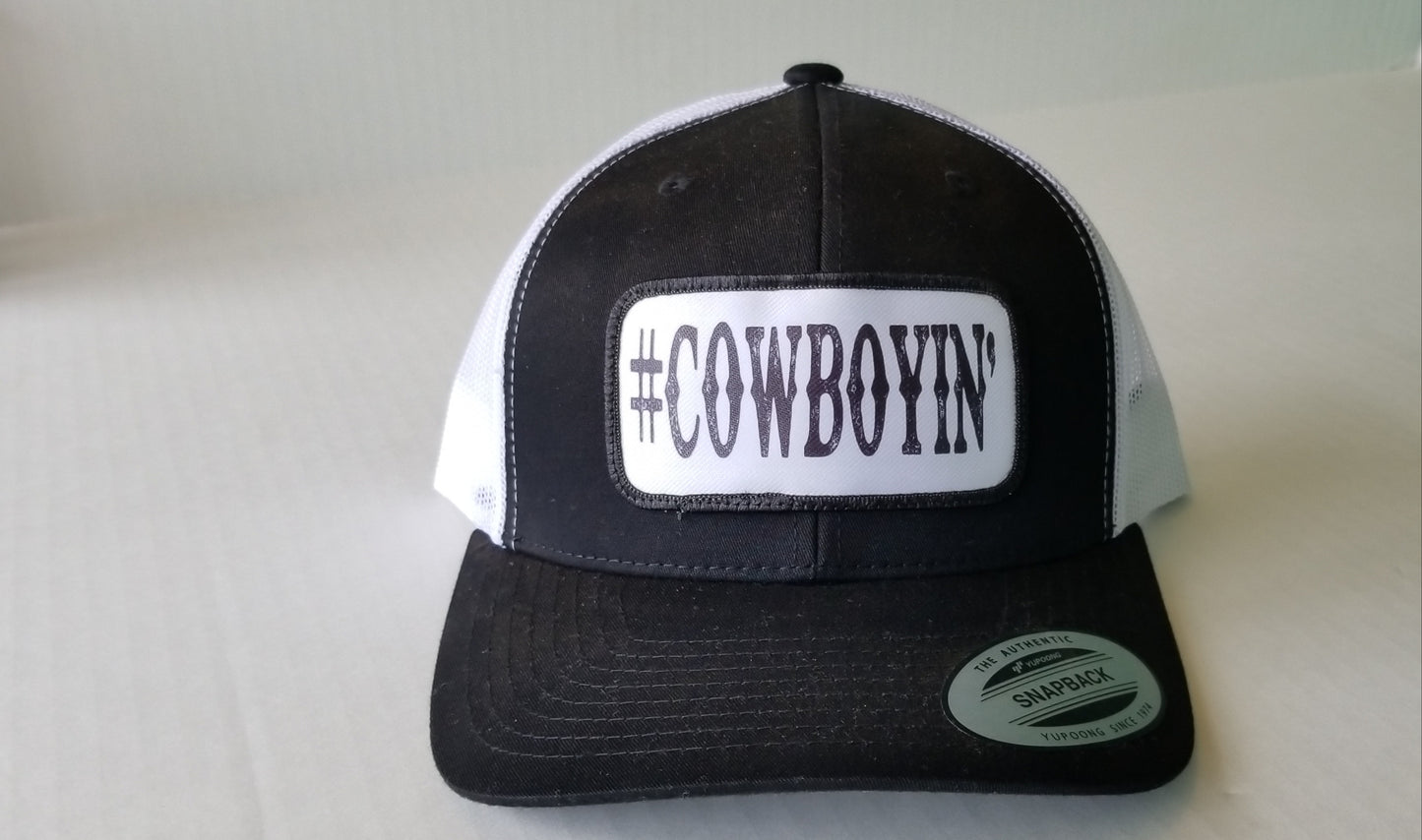 #Cowboyin' - Youth/Adult Trucker Hat - Black & White