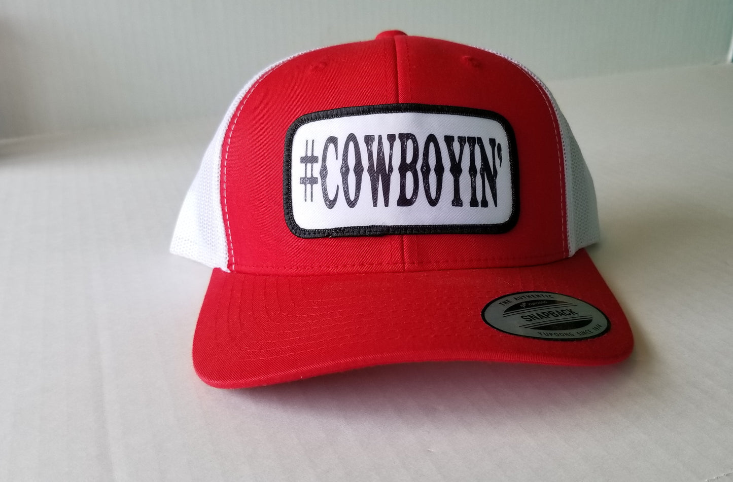 #Cowboyin' Youth/Adult Trucker Hat - Red & White
