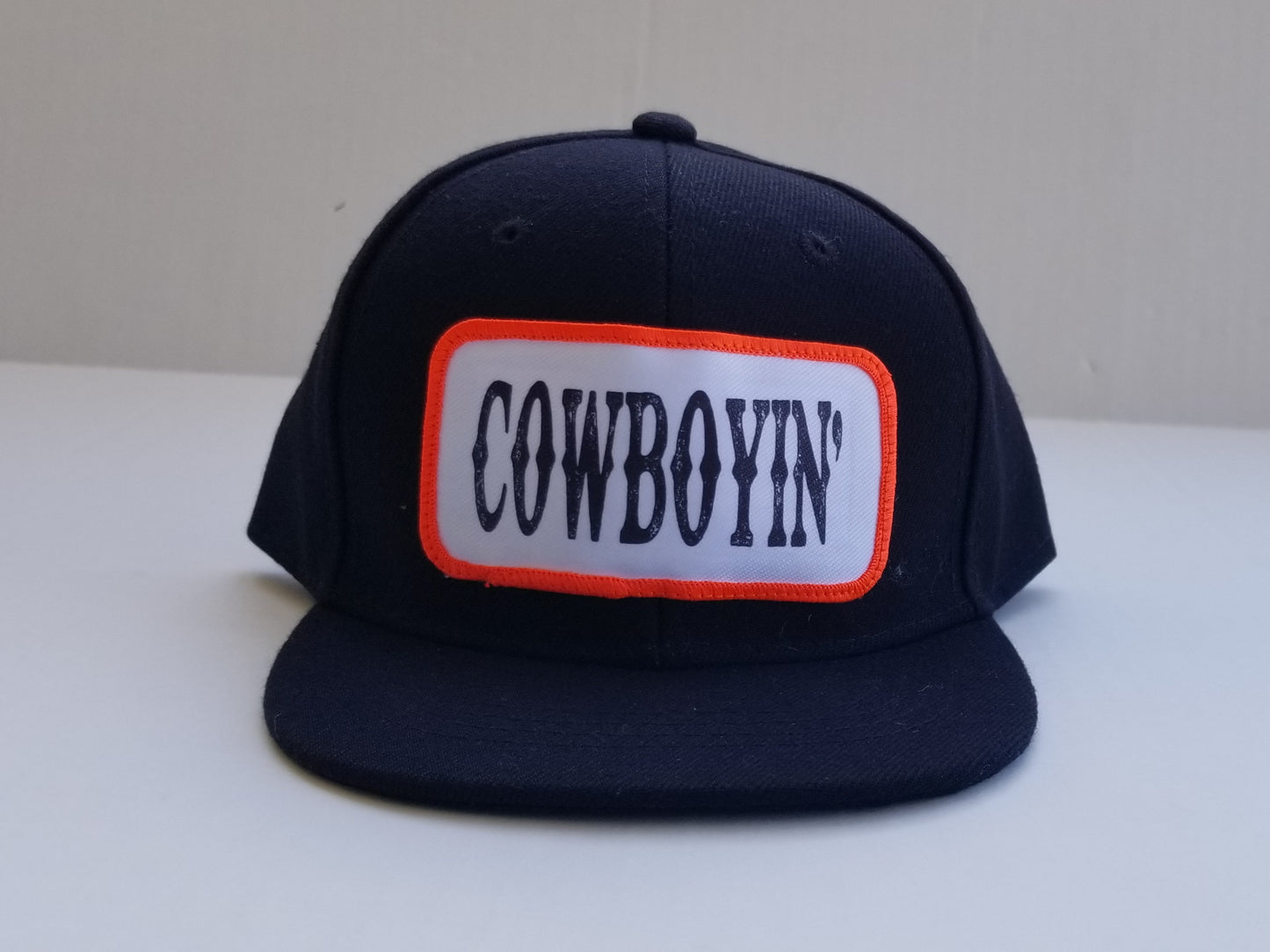 Cowboyin' - Youth/Adult Snapback Hat - Neon Orange/Black