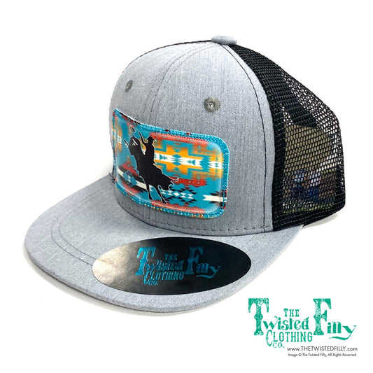 Aztec Bull Rider - Youth/Adult Trucker Hat - Blk/Htr Gry