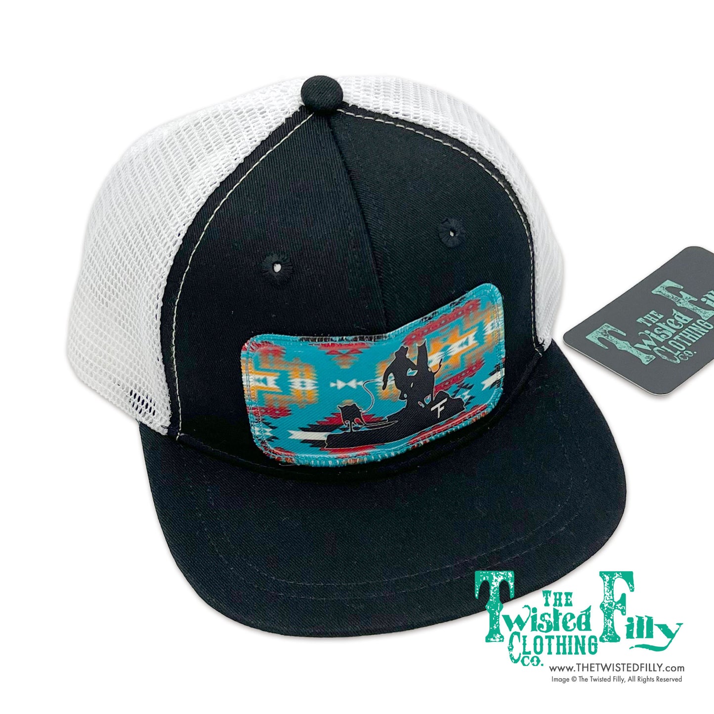 Aztec Calf Roper - Infant / Toddler Trucker Hat - Black/White