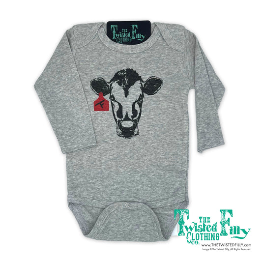 Calf W/ Ear Tag - L/S Infant One Piece - Gray