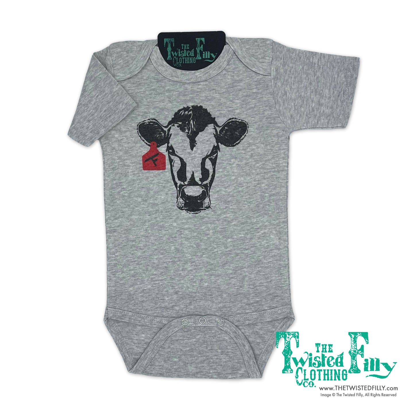 Calf W/ Ear Tag - S/S Infant One Piece - Gray