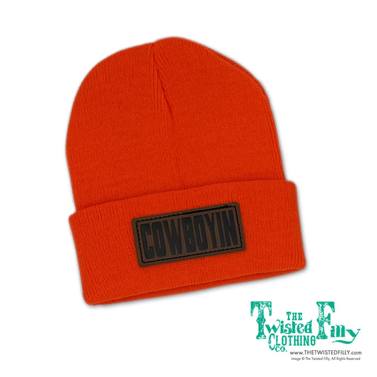 Cowboyin' Leather Patch Beanie - Orange