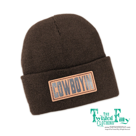 Cowboyin' Leather Patch Beanie - Brown