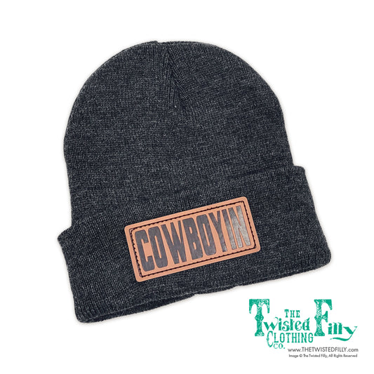 Cowboyin' Leather Patch Beanie - Charcoal