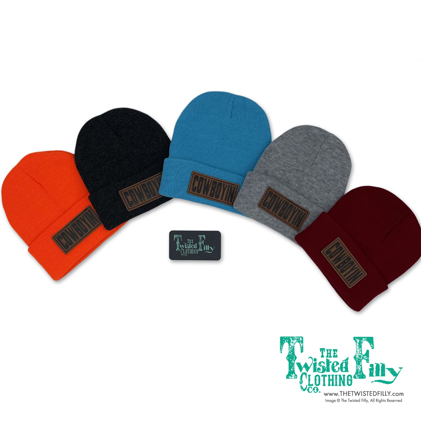 Cowboyin' Leather Patch Beanie - Turquoise