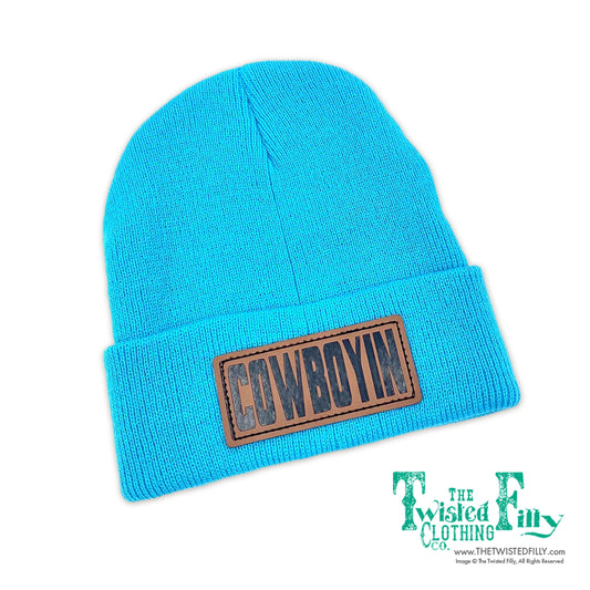 Cowboyin' Leather Patch Beanie - Turquoise