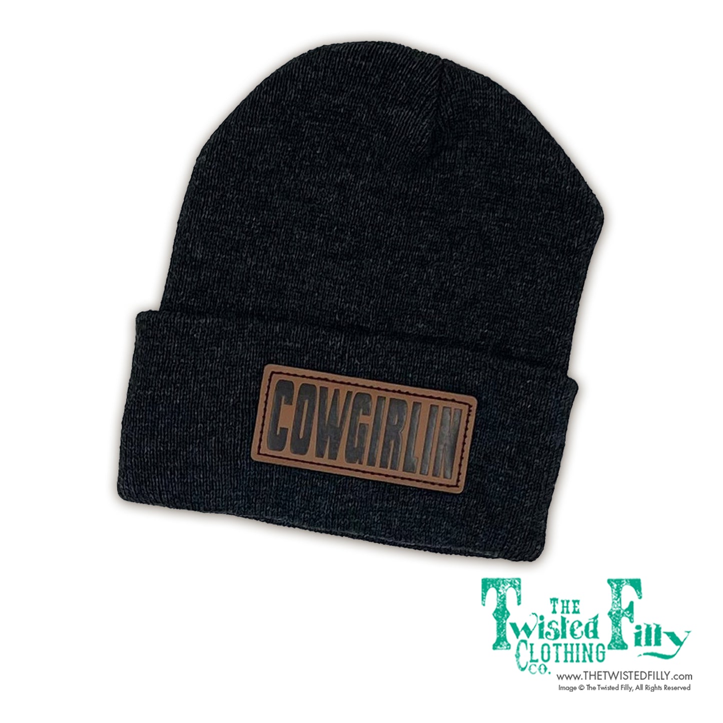 Cowgirlin' Leather Patch Beanie -  Charcoal
