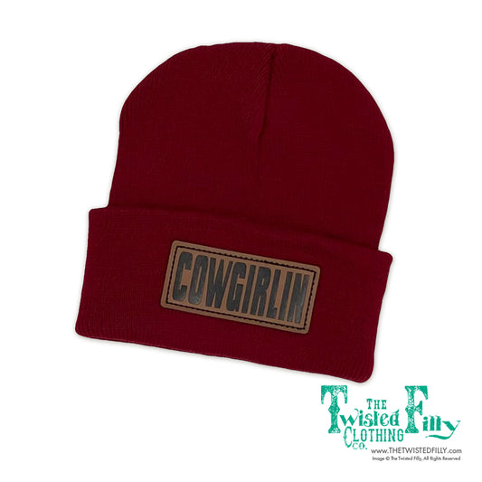 Cowgirlin' Leather Patch Beanie - Crimson