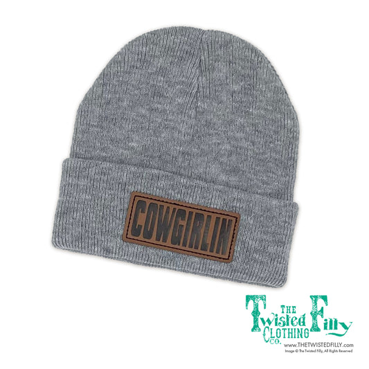 Cowgirlin' Leather Patch Beanie -  Heather Gray