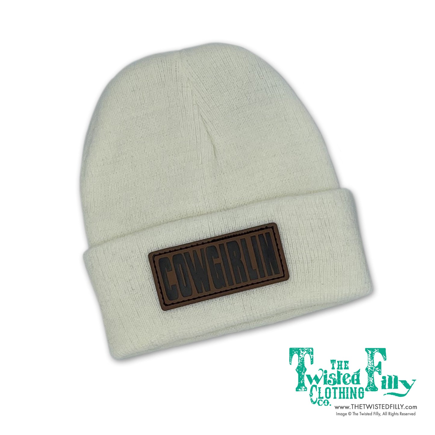 Cowgirlin' Leather Patch Beanie -  Off-White