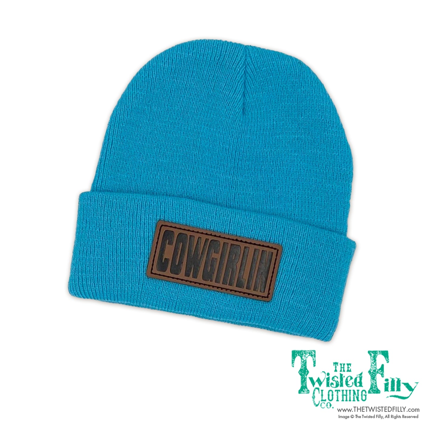 Cowgirlin' Leather Patch Beanie - Turquoise