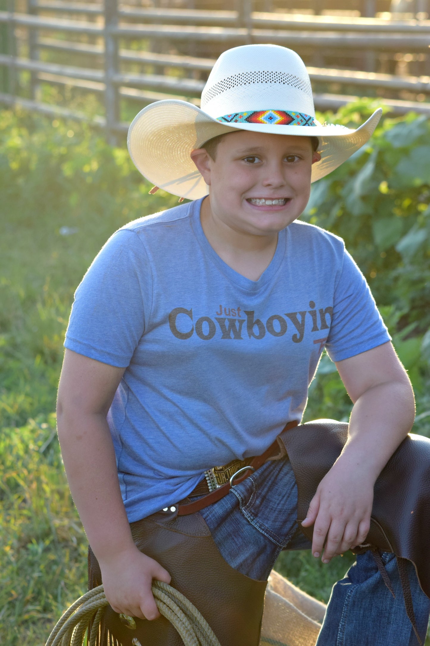 Just Cowboyin' - S/S Youth Tee - Blue