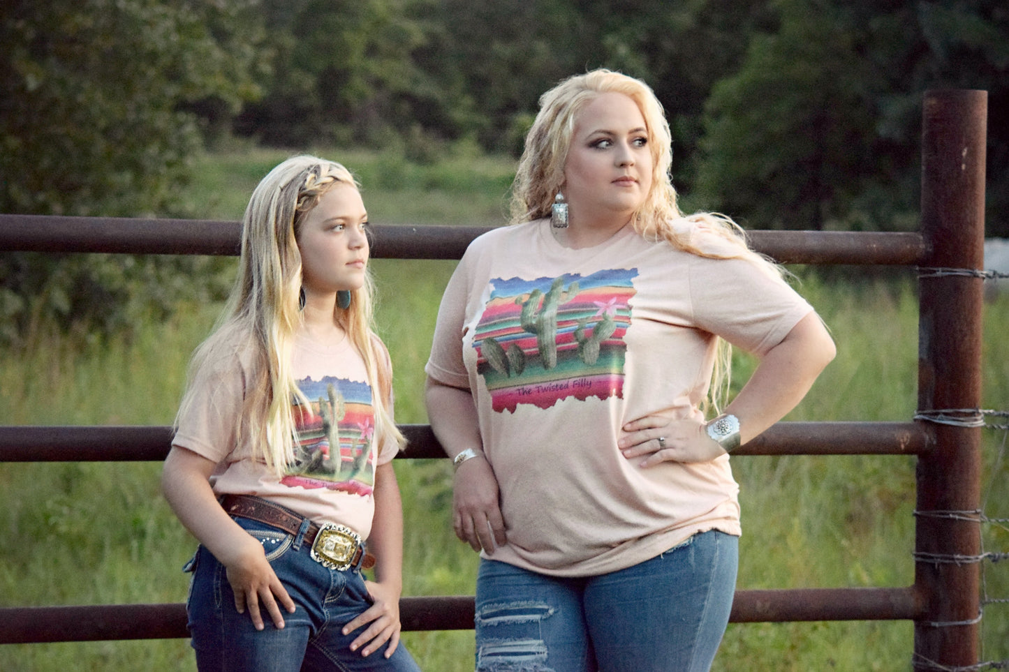 Serape Cactus W/ Flower  - S/S Youth Tee - Dusty Rose