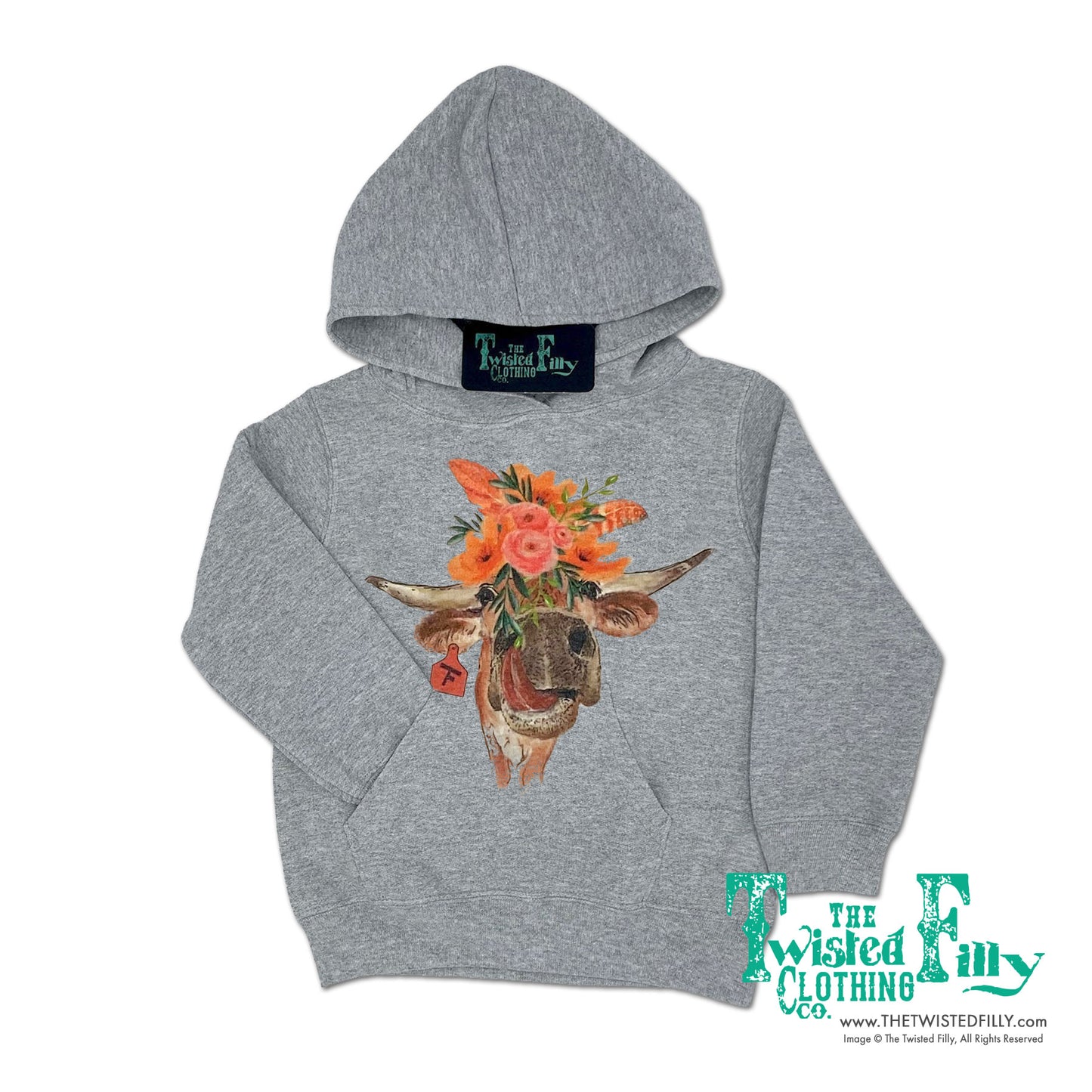 Flower Child Steer - Toddler Girls Hoodie - Assorted Colors