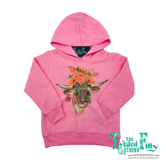 Flower Child Steer - Toddler Girls Hoodie - Assorted Colors