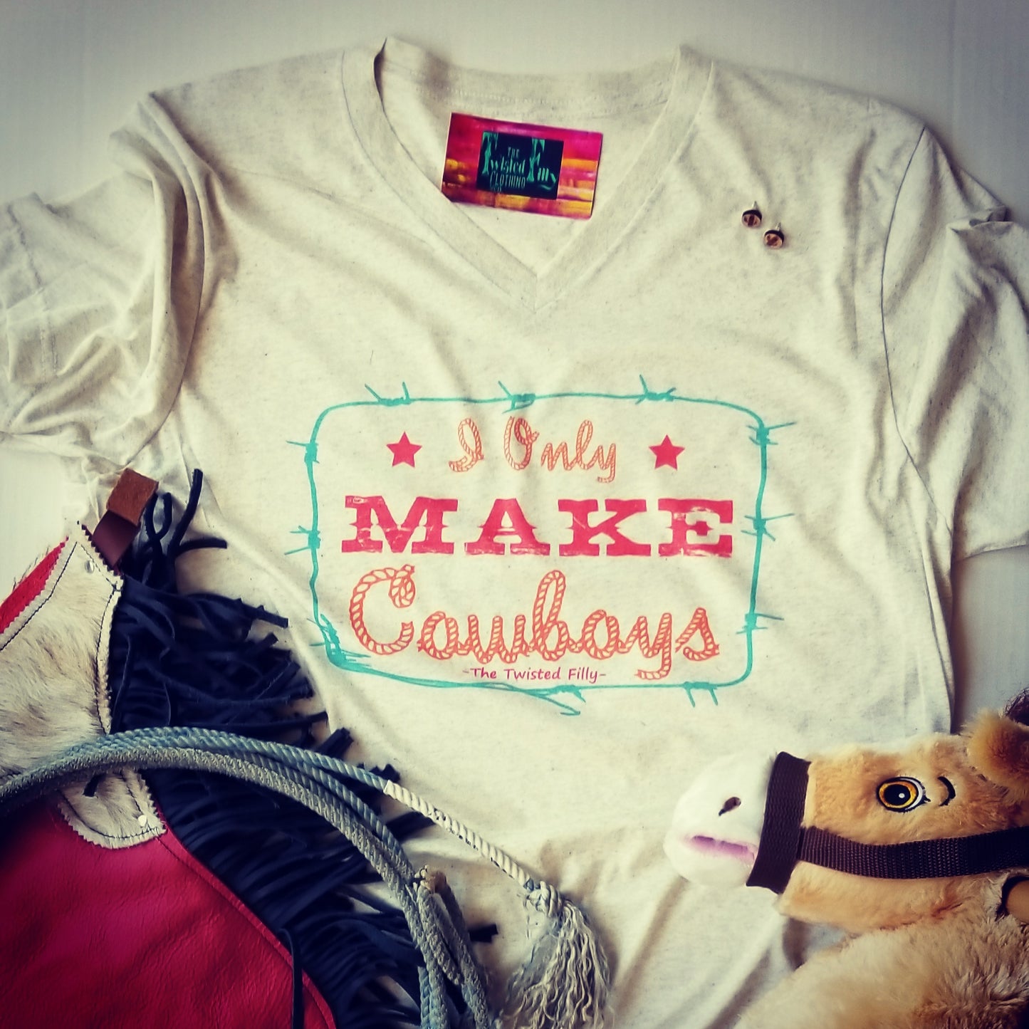 I Only Make Cowboys - S/S Adult V-Neck Tee - Oatmeal