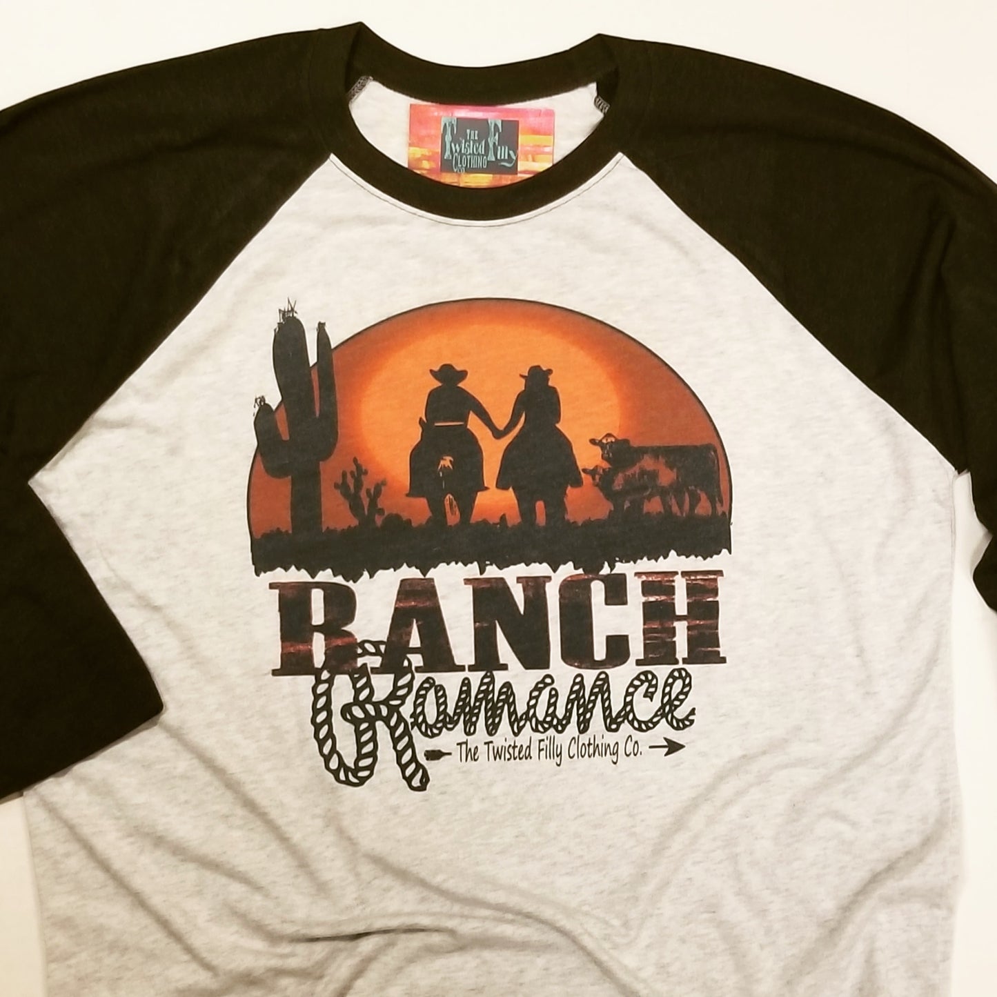Ranch Romance - 3/4 Sleeve Adult Baseball Tee - Blk + Grey