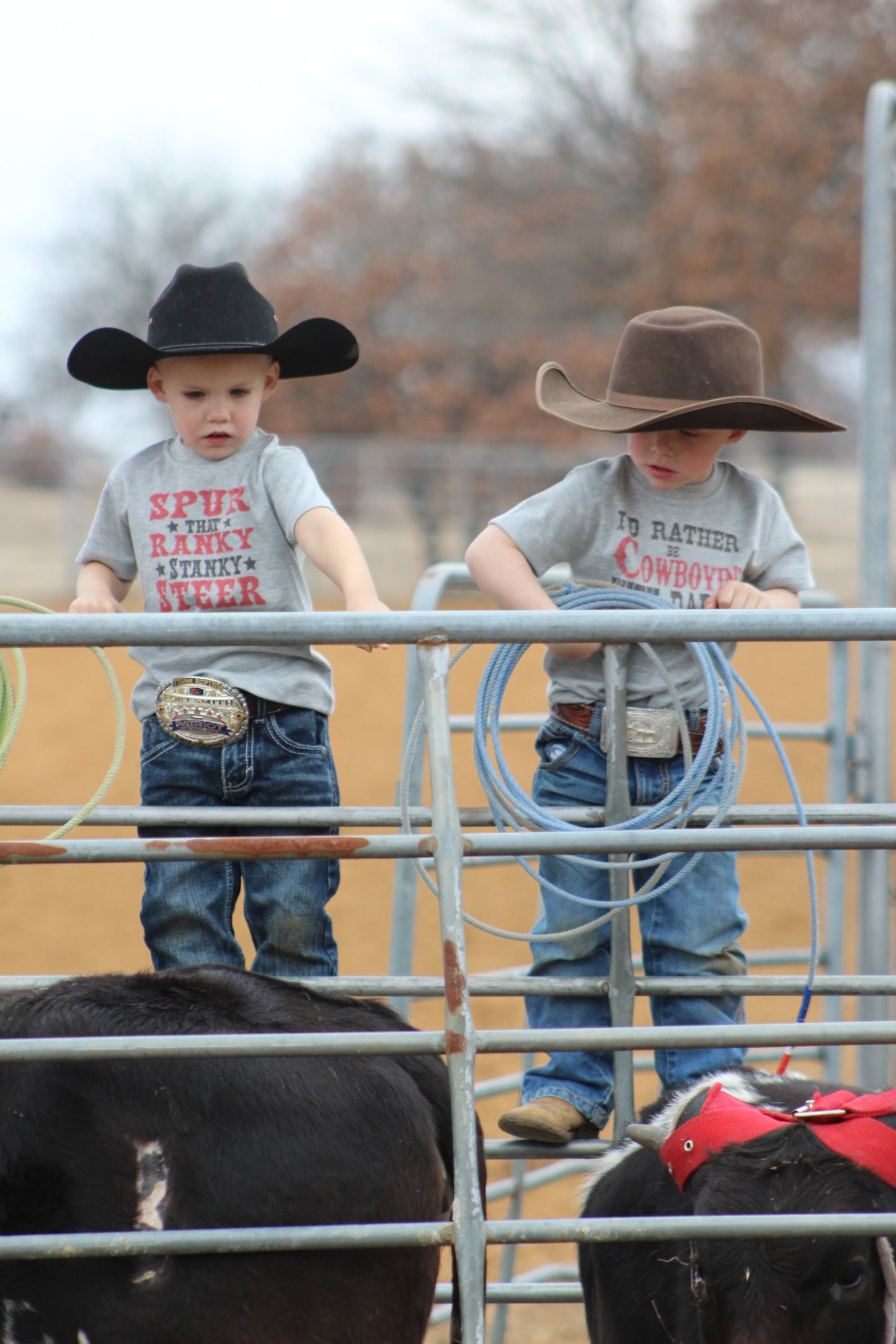 I'd Rather Be Cowboyin' With Daddy  - S/S Youth Tee - Gray