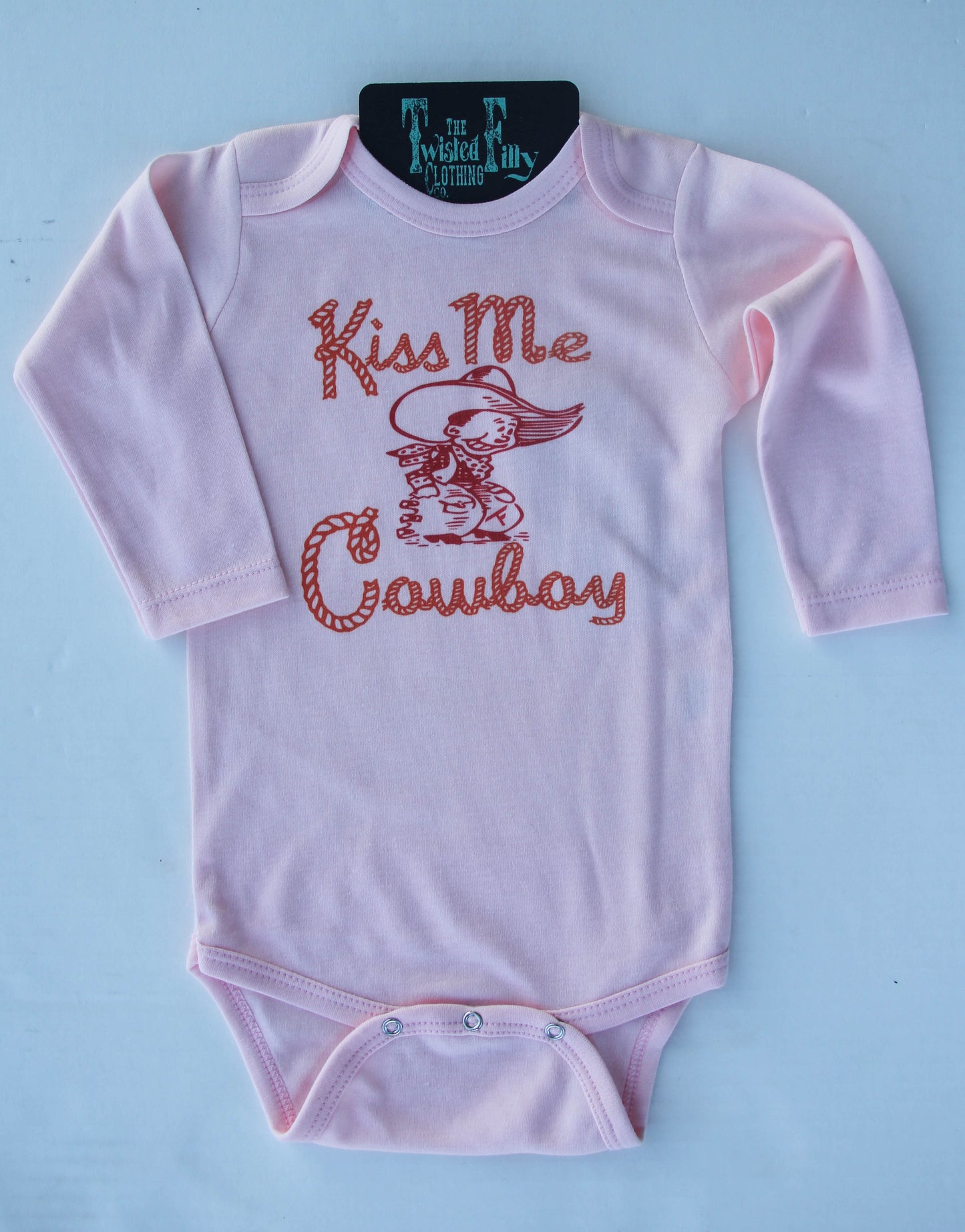 Kiss Me Cowboy - L/S Infant One Piece - Pink