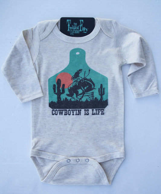 Cowboyin' Is Life - L/S Infant One Piece - Oatmeal