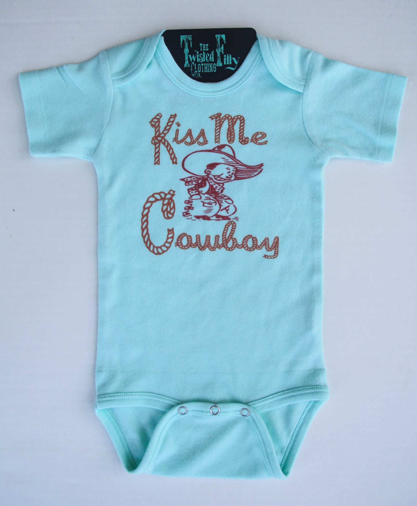 Kiss Me Cowboy - S/S Infant One Piece - Turquoise