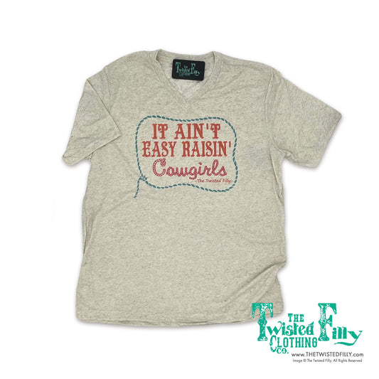 It Ain't Easy Raisin' Cowgirls - S/S Adult V-Neck Tee - Oatmeal