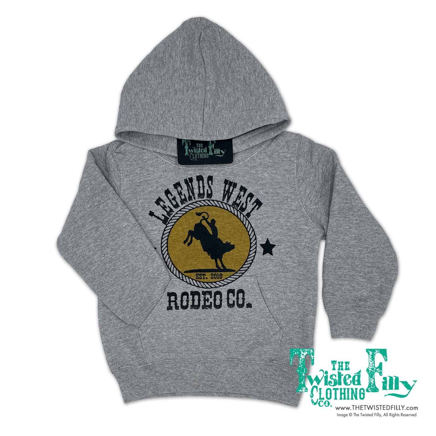 Legends West Rodeo Co. Bull Rider - Youth Hoodie - Gray