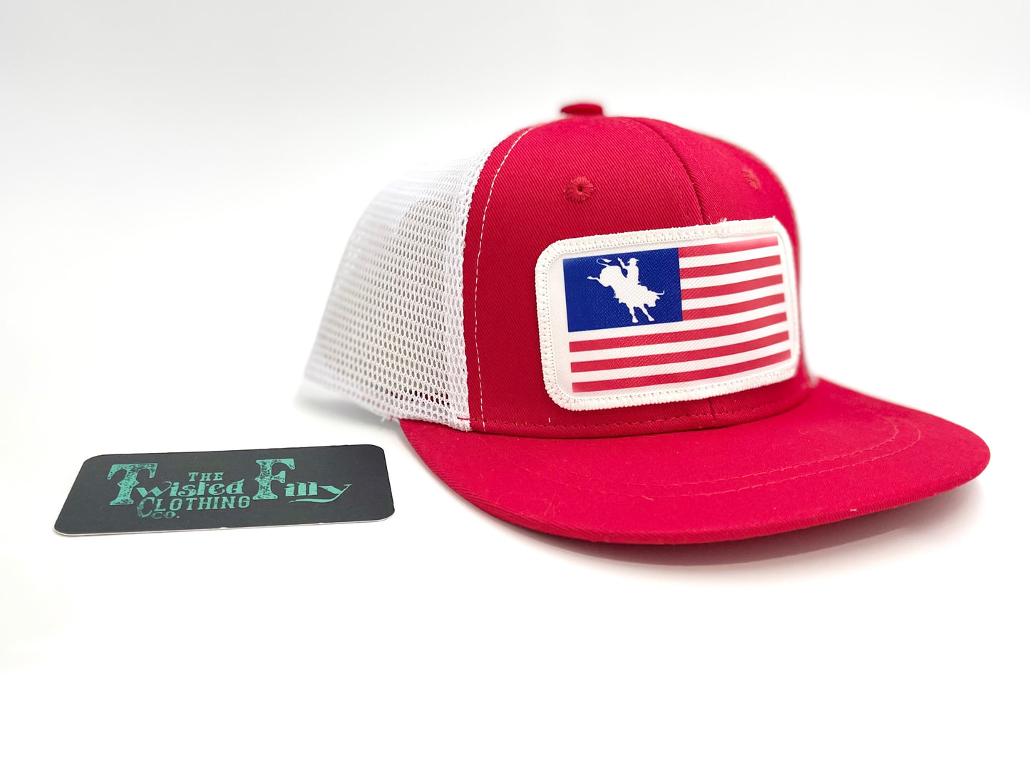 Flag Bull Rider - Infant / Toddler Trucker Hat- Red/White