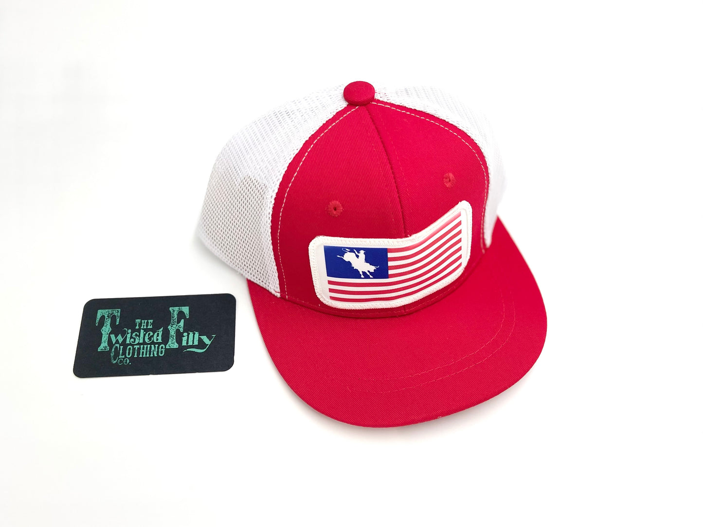 Flag Bull Rider - Infant / Toddler Trucker Hat- Red/White