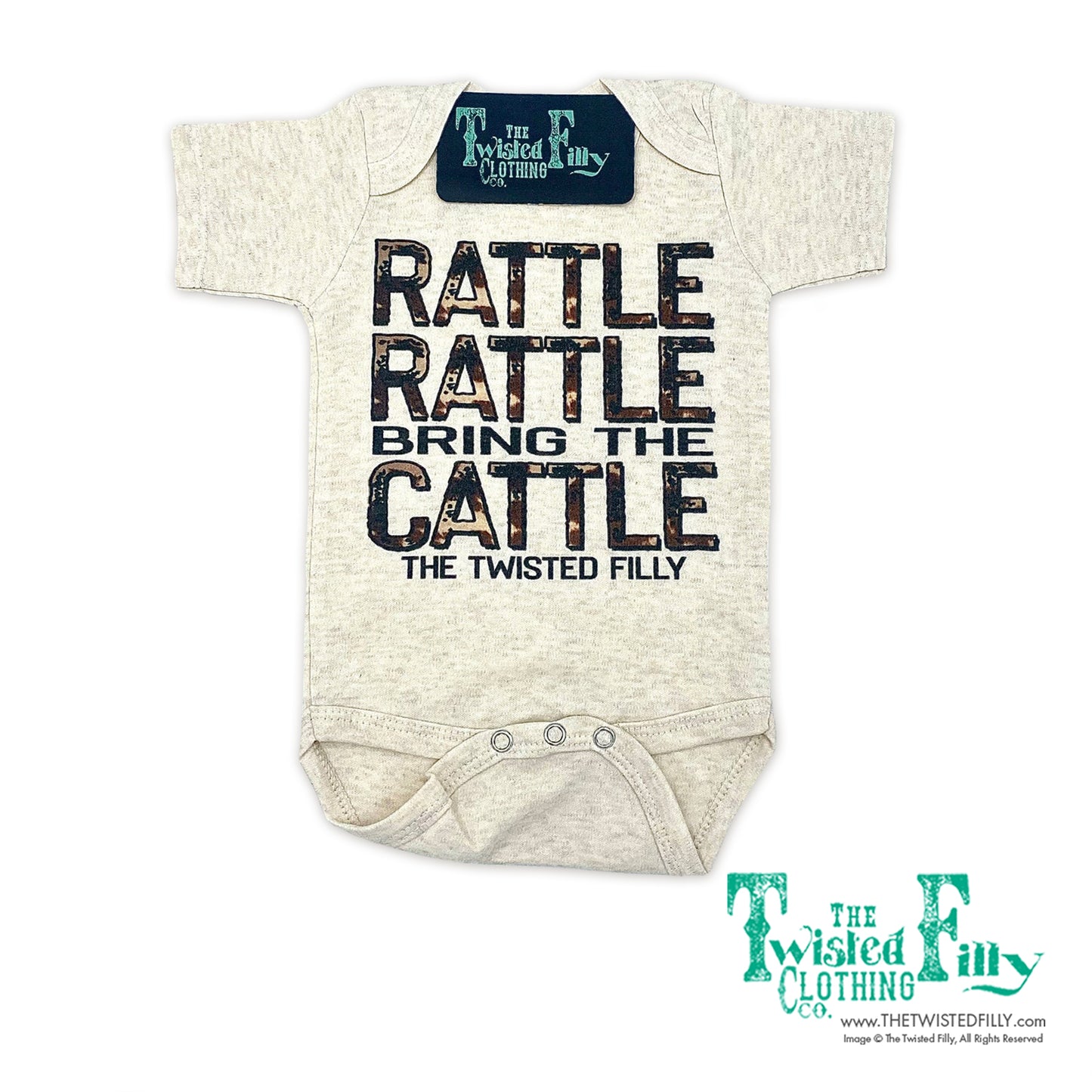 Rattle Rattle Bring the Cattle - S/S - Infant One Piece - Oatmeal