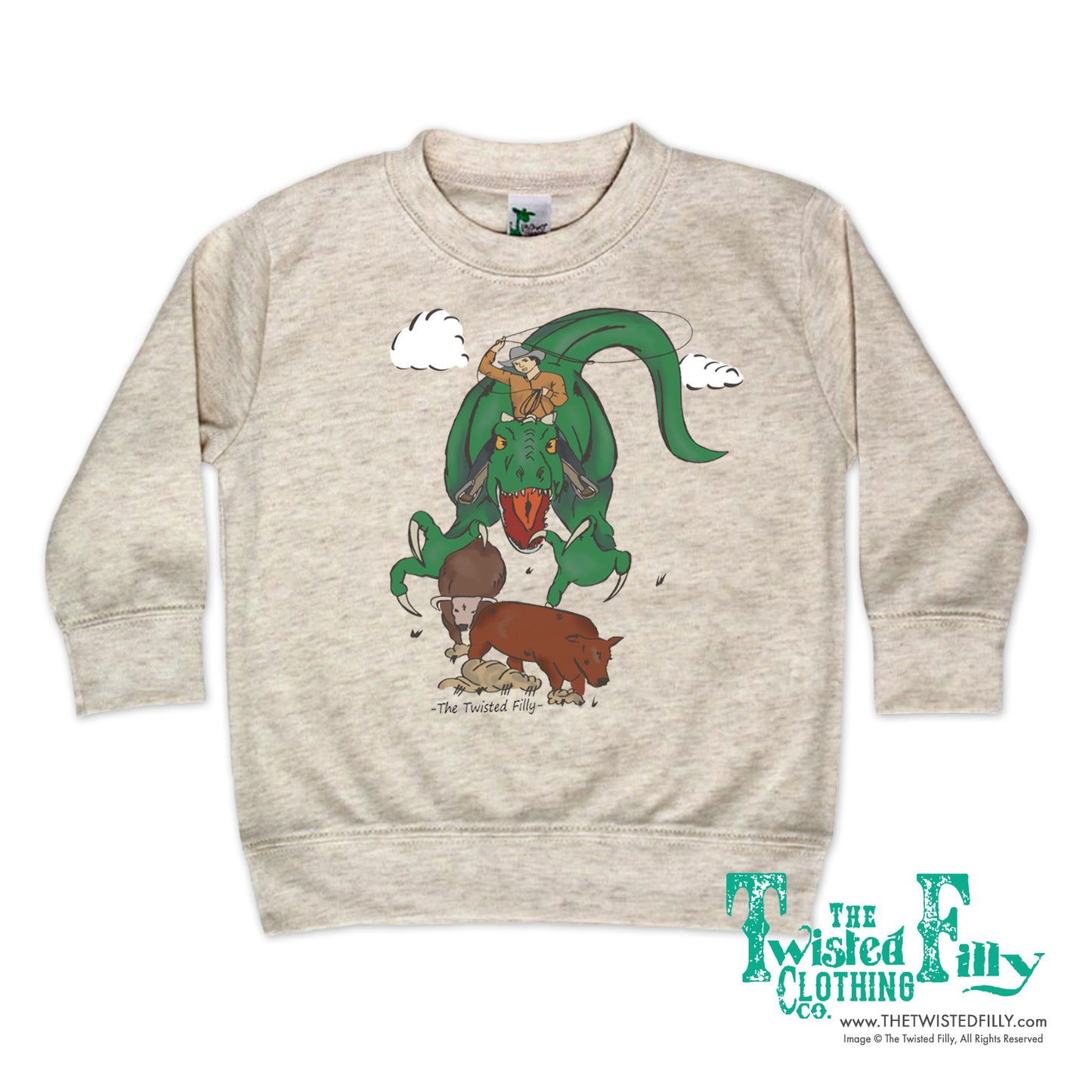 Ropin' Rex - Boys Toddler Pullover - Oatmeal