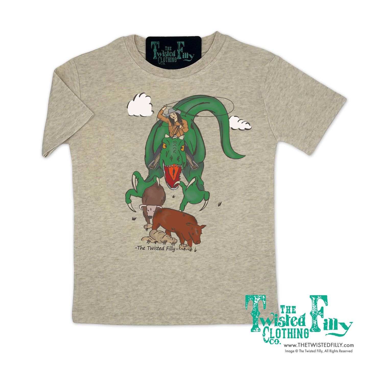 Ropin' Rexy - S/S Girls Toddler Tee - Oatmeal