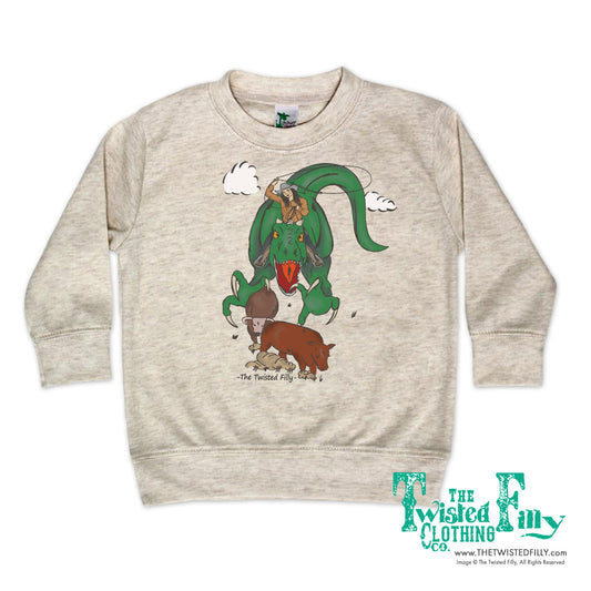 Ropin' Rexy - Girls Toddler Pullover - Oatmeal