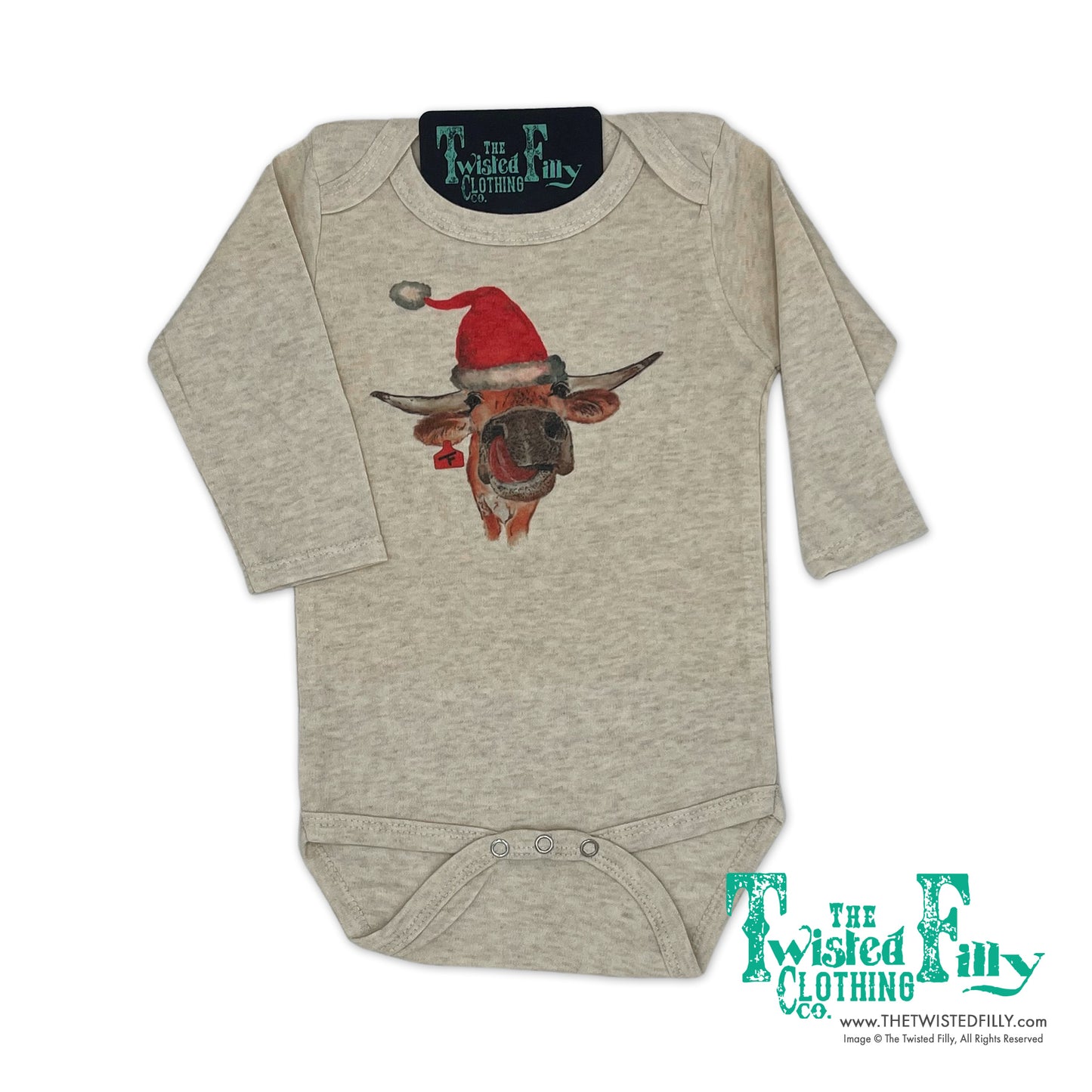 The Santa Steer - L/S Infant One Piece - Oatmeal